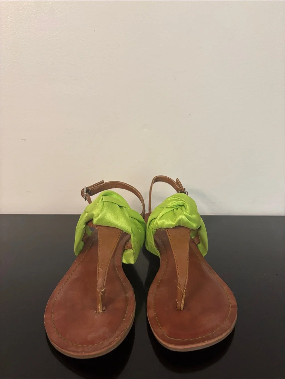 Fergalicious Lime Green Satin Knot Slingback Sandals